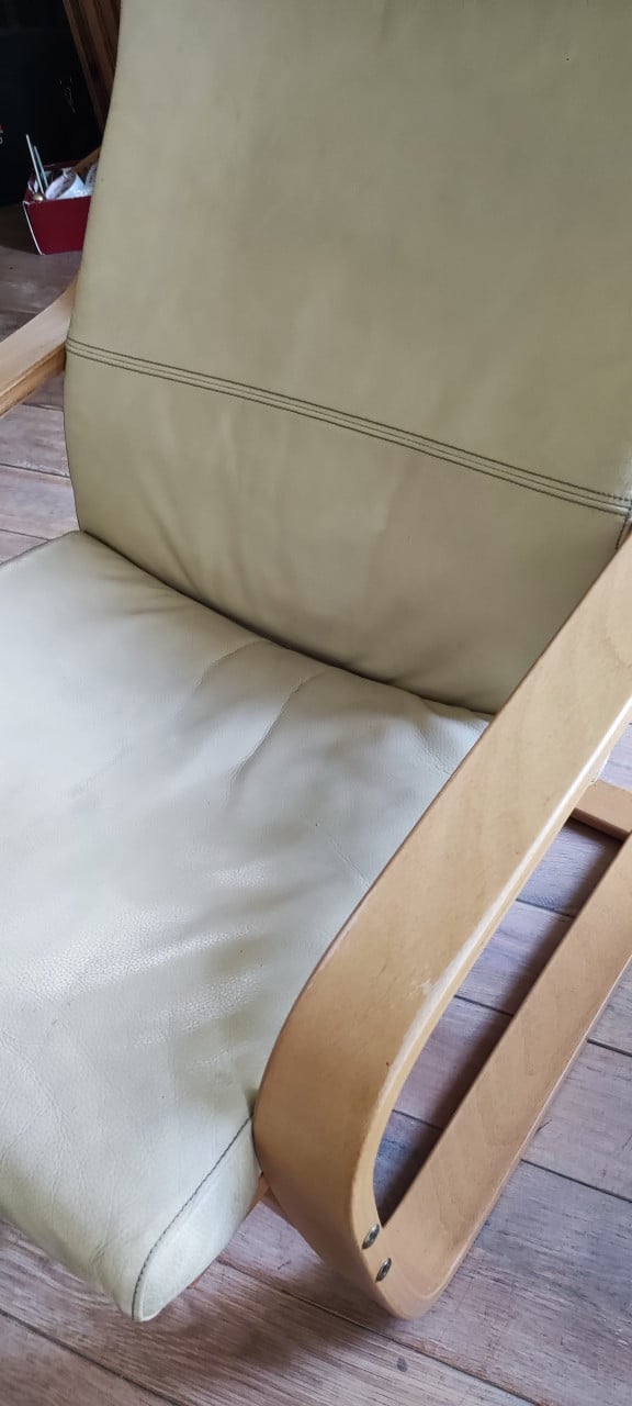 Nette creme-wit leren Poang IKEA relax stoel, echt leder