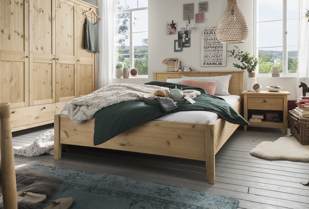 Tweepersoons bed Massief grenen hout. Puur natuur of Wit