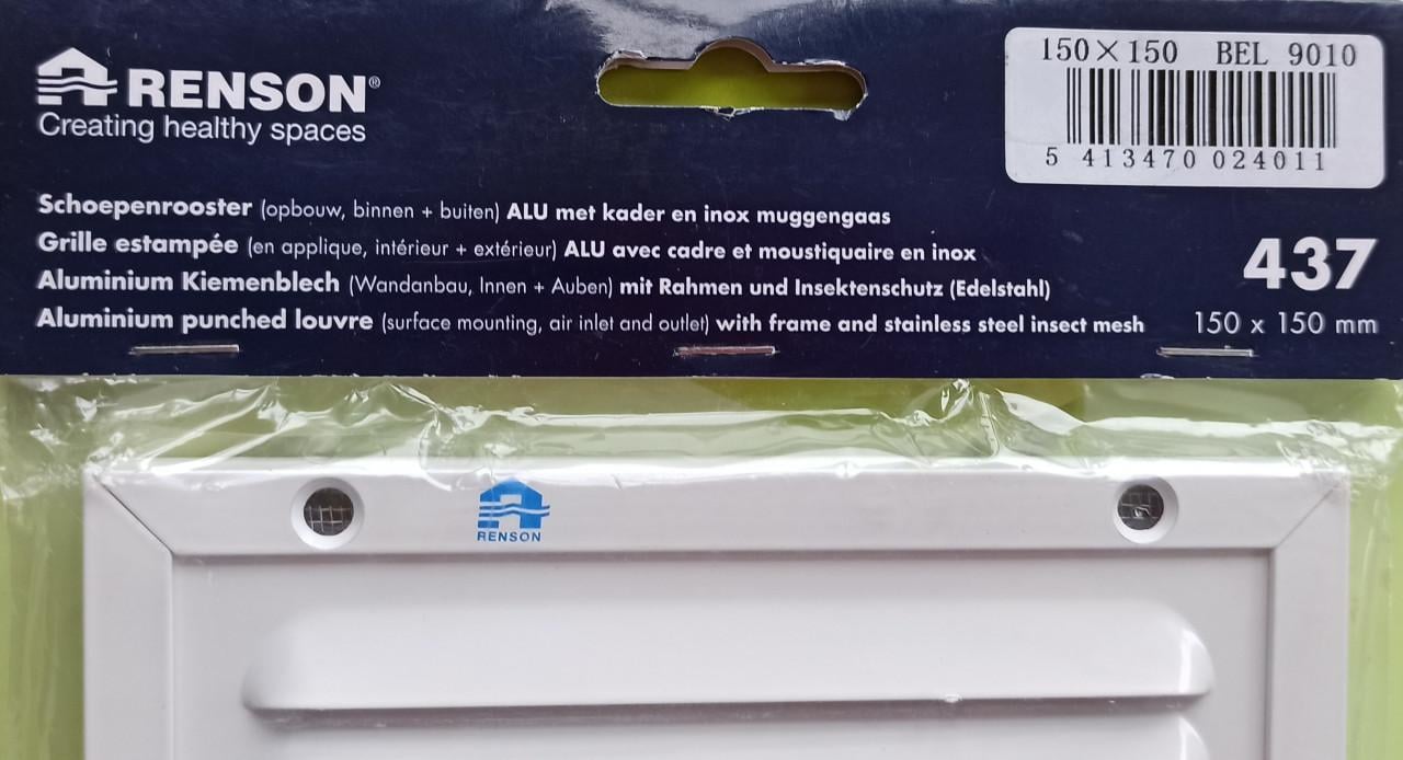 Renson opbouw schoepenrooster 150x150 mm met INOX muggengaas - wit