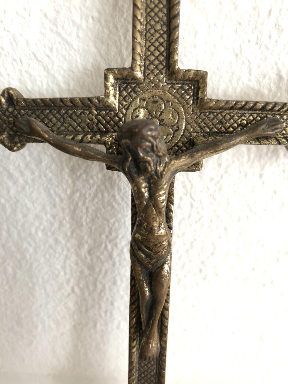 Mooie brocante heilige messing crucifix/kruisbeeld