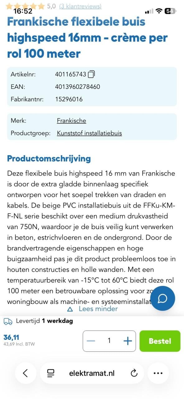 Fränkische FFKU-KEMA flexibele kunststof buis