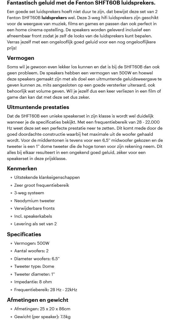Luidsprekers - Fenton SHFT60B  (GERESERVEERD)