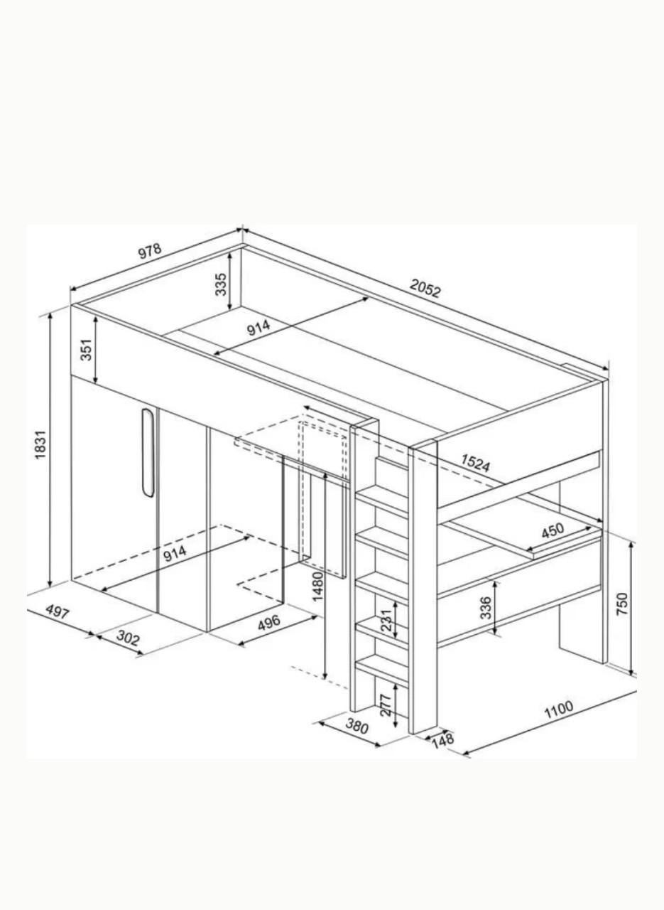 Hoogslaper met bureau en kledingkast