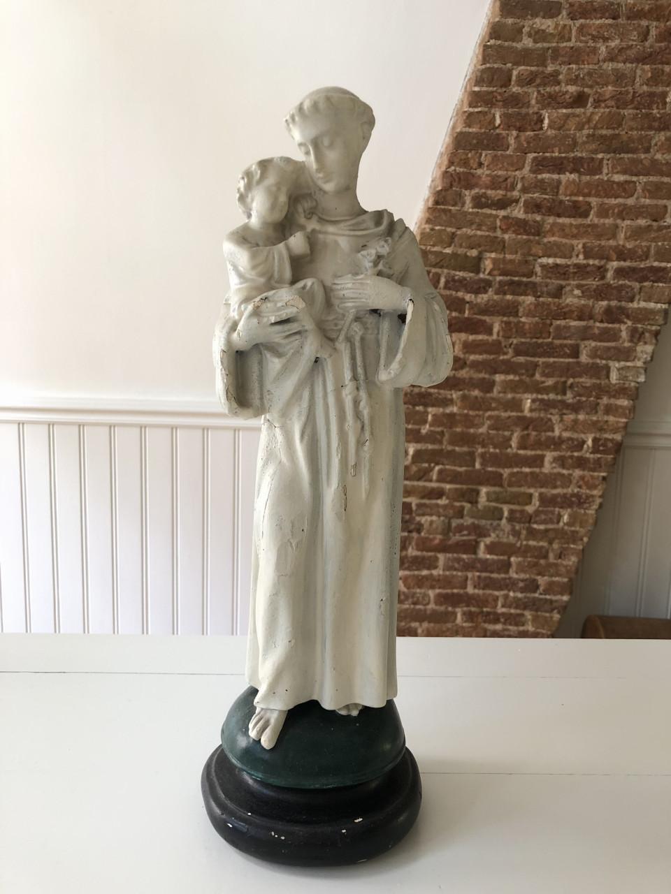 Mooi groot brocante heilige st. Antonius beeld