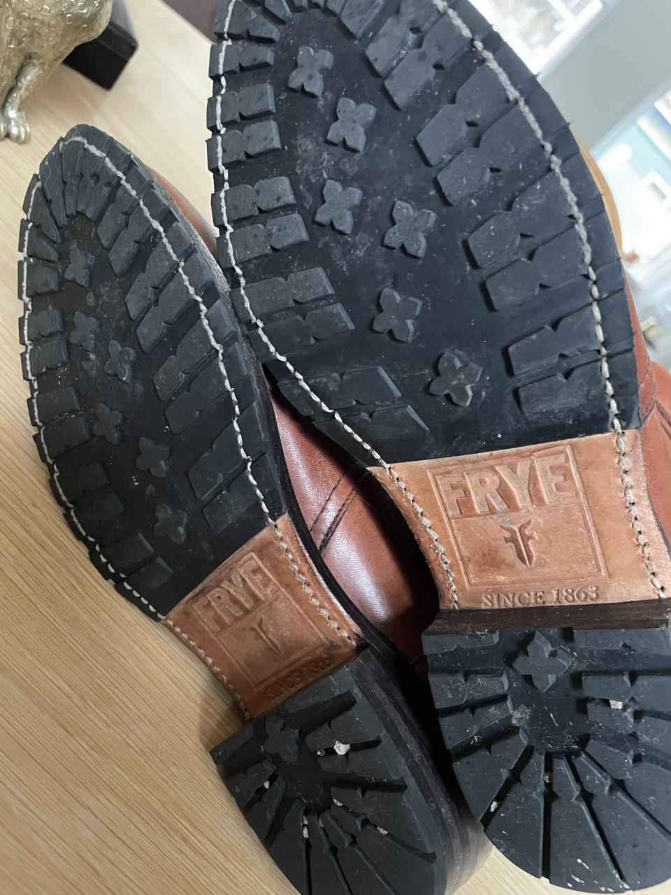 Cognac leren Frye boots met konijnenbont, maat 39