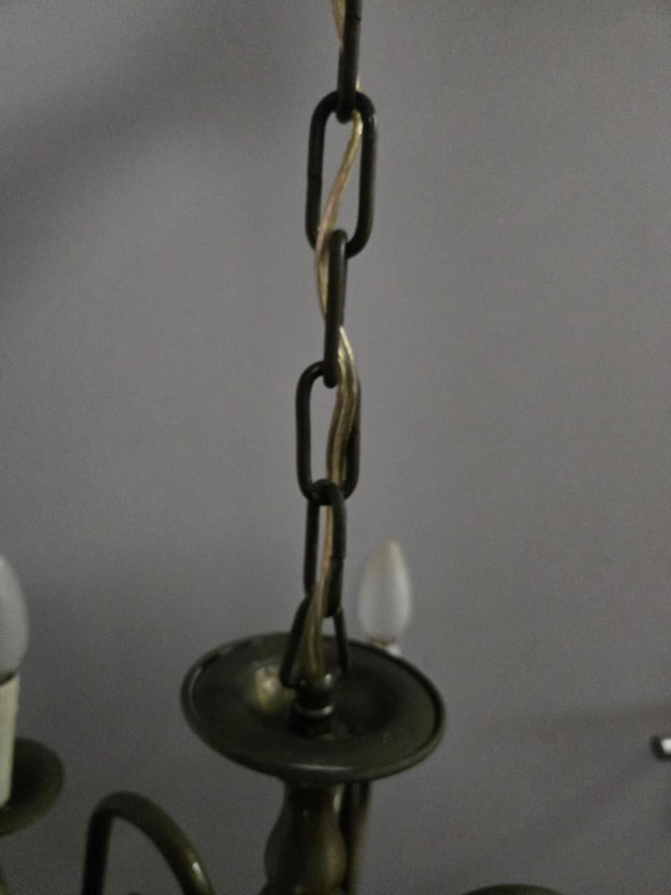 Antieke messing bolkroonluchter 5 arms in Vlaams-Nederlandse stijl, Ø50 cm