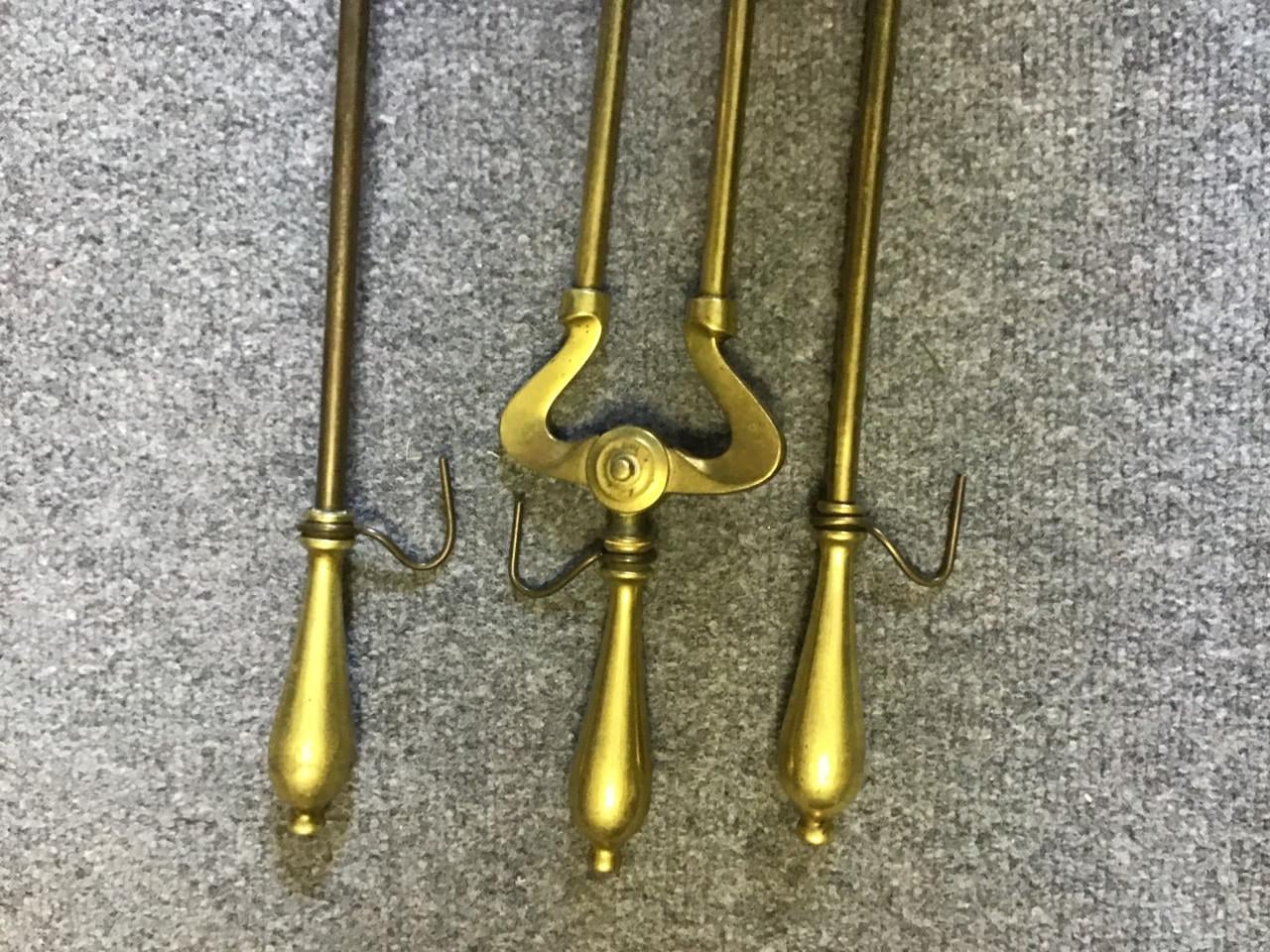 Antiek massief koperen haardstel