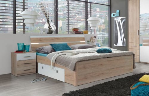 Tweepersoonsbed 180 met Verlichting, 2 Lades + 2 Nachtkastjes