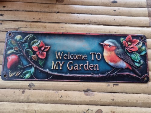 Metalen welkom tuinbordje