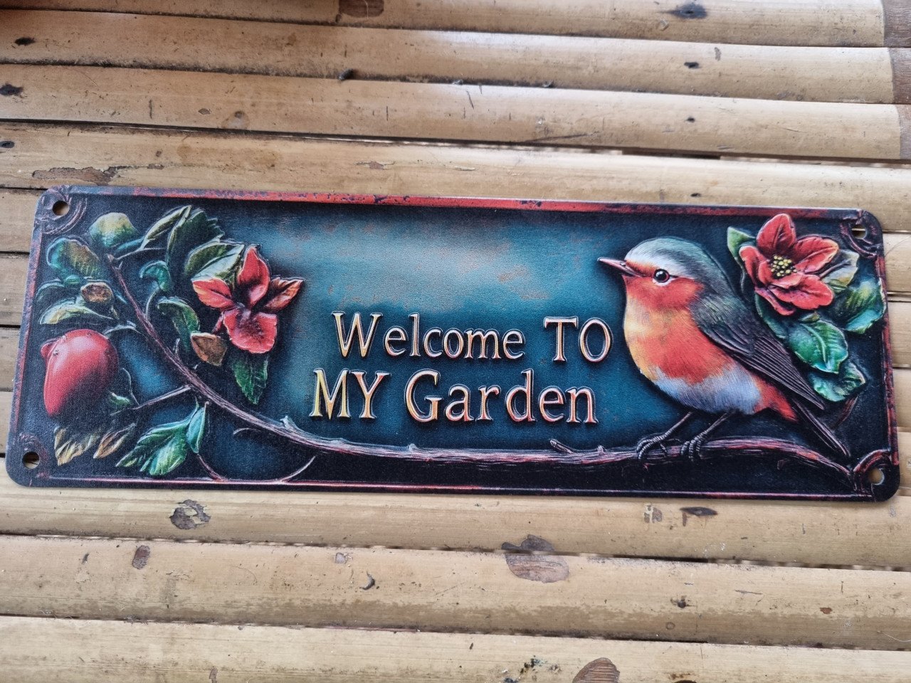 Metalen welkom tuinbordje