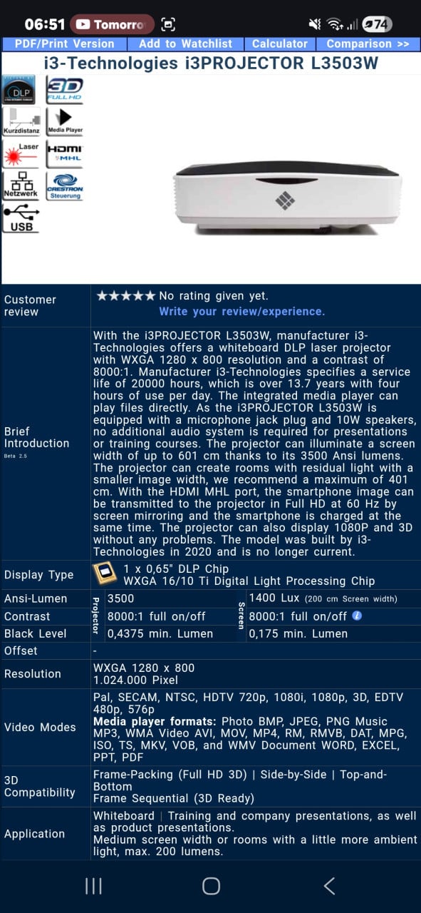 L3503W DLP Projector
