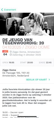 2x staanplaatsen (moshpit) voor de Jeugd van Tegenwoordig - 4 oktober