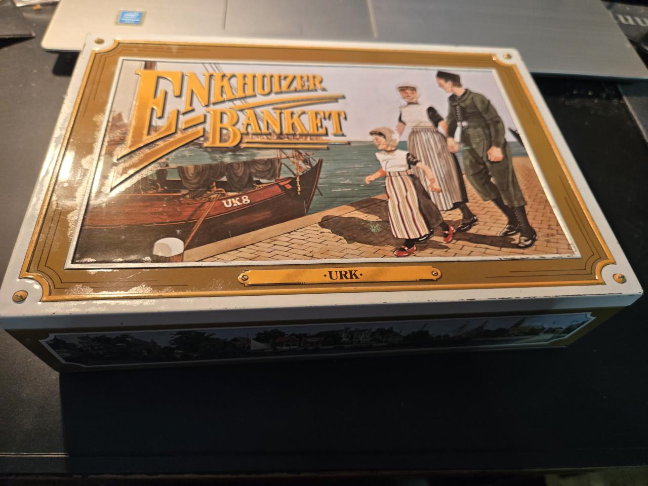 Vintage koektrommel van Enkhuizer Banket, 23 x 15,5 x 5,5 cm