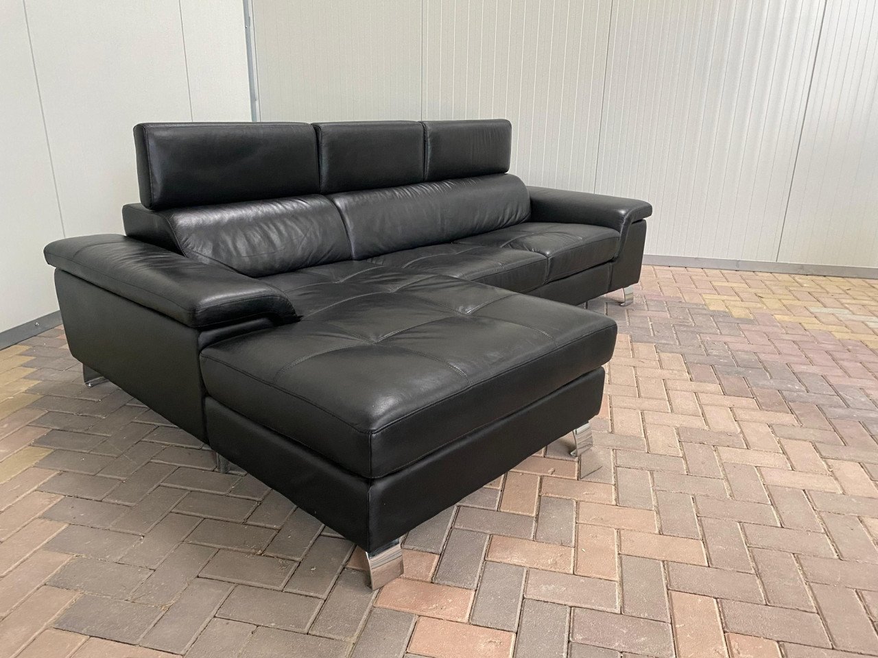 GRATIS LEVERING HEEL NL Zwarte Echt Leer Hoekbank met Chaise Longue