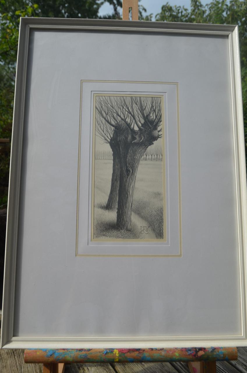 10 x Hendrik Voskuijl (1893 - 1980) potloodtek. bomen (2) o.a. Ommen