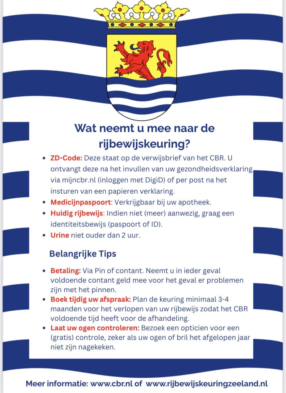 Rijbewijskeuring Zeeland ook voor SPOED Rijbewijskeuring