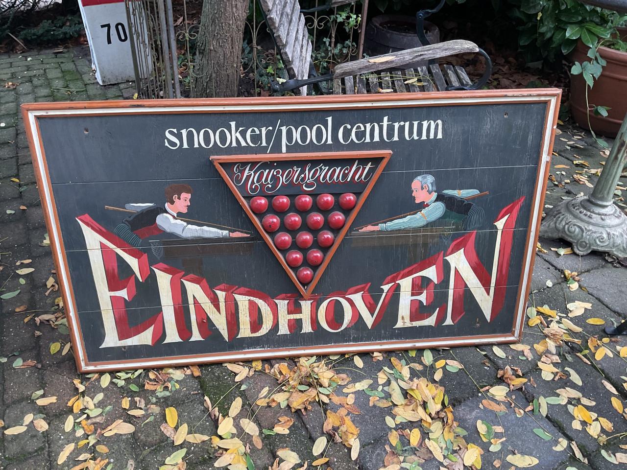 Houten reclamebord Snooker centrum Eindhoven