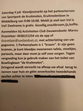 Kom op onze gratis kleedjesmarkt staan , Kruitmolen, Middelburg