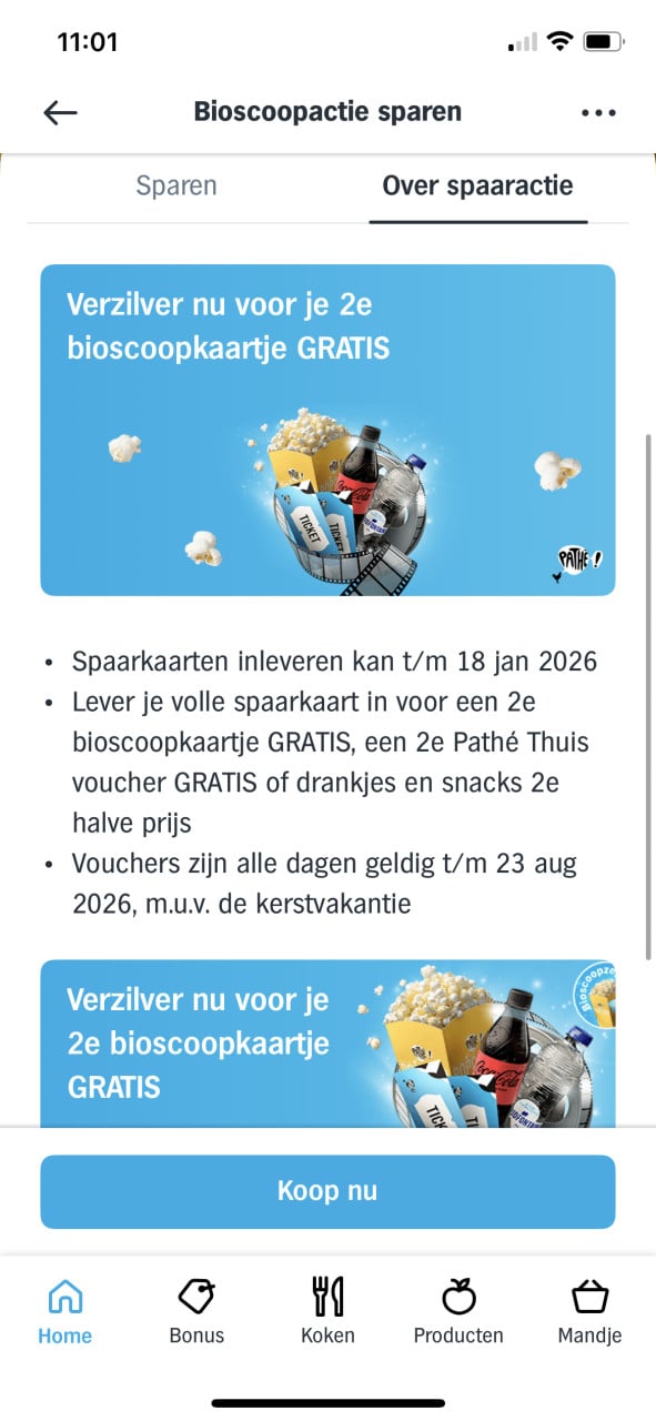 2 volle spaarkaarten bioscoop actie