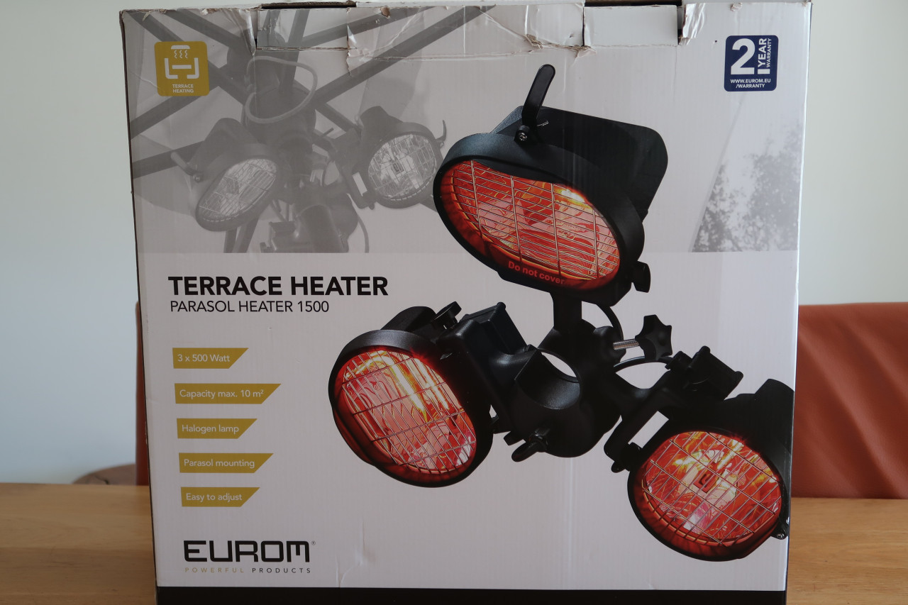 Eurom Parasol heater 1500, elektrische terrasverwarmer, is nieuw voor€50,00