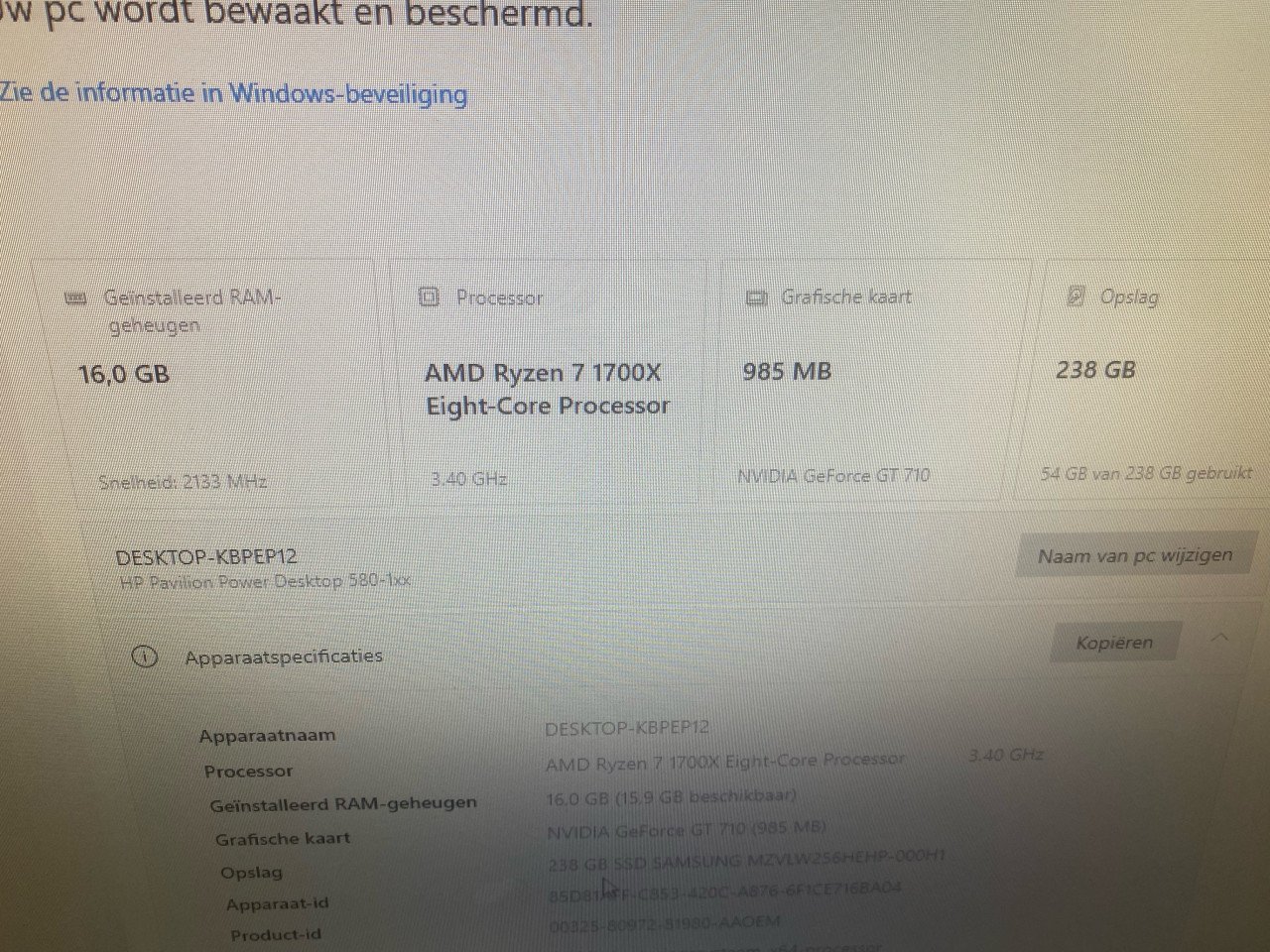 Amd Ryzen 7 1700x/16gb/256gb m2 ssd/wifi