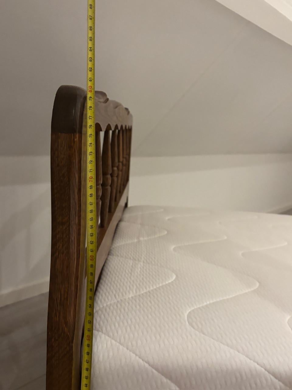 Eiken houten eenpersoonsbed + nieuw matras + nieuwe lattenbodem
