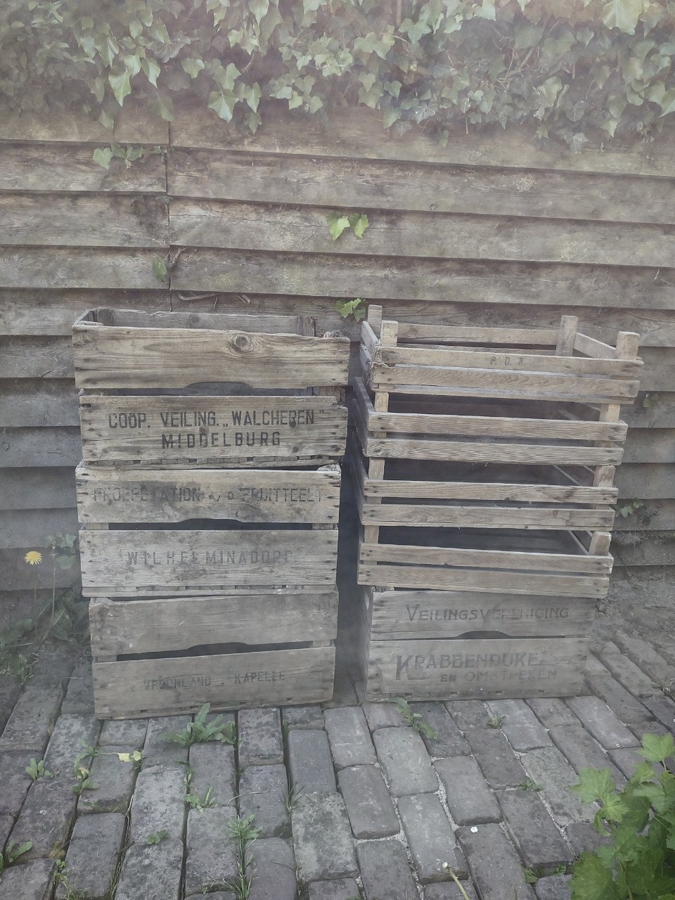 8x Zeeuwse veilingkist, houten veilingkisten, appelkisten.