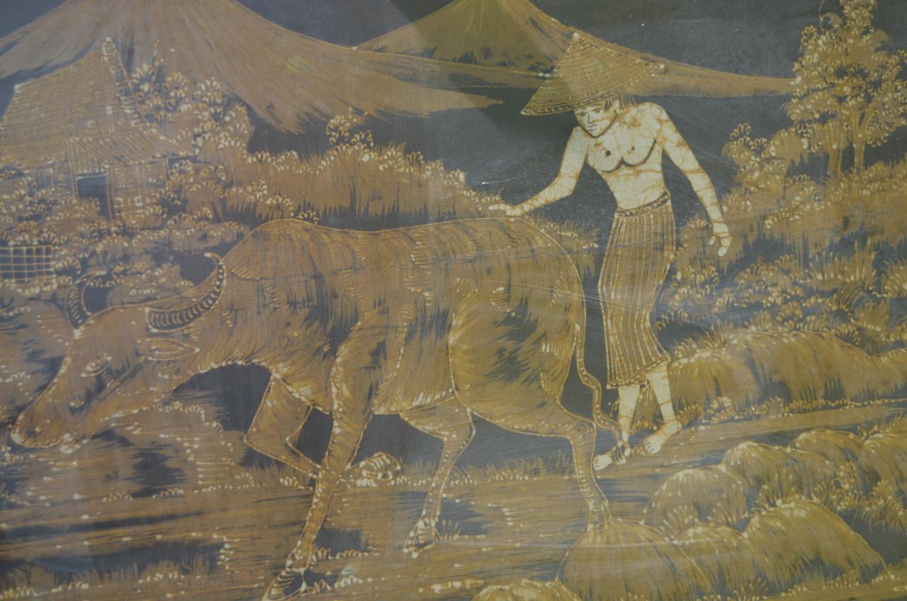 Grote Indonesische batik 'Boer met Buffel'