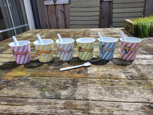6 retro ijsbekers met lepels porselein