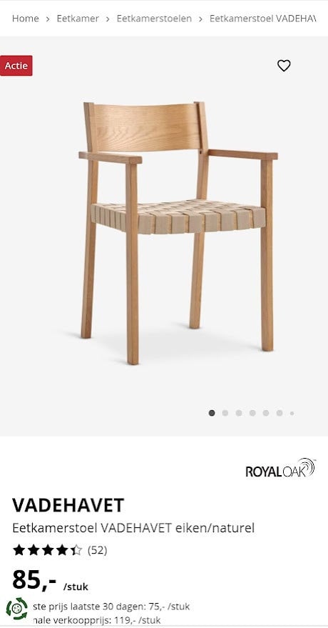 4 NIEUWE eetkamerstoelen eiken