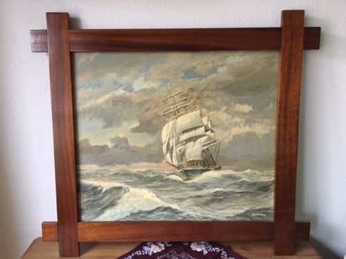 Echt Schilderij    Zeilschip op zee.