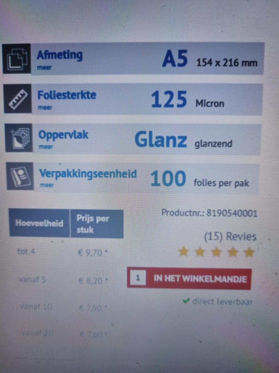 Lamineermachine met sheets A5 formaat