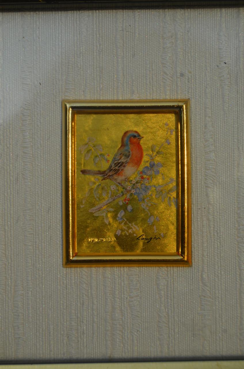 Chromolitho gedrukt op 23k bladgoud 'Vogeltje'