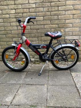 Jongensfiets rood, zwart, 18 inch