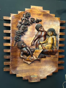 Hout uitgesneden schilderij heel zwaar