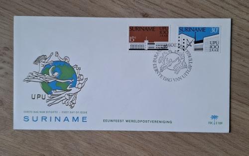 Eerste Dag Uitgifte Suriname Eeuwfeest Wereldpostvereniging