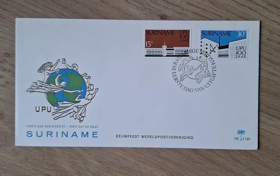 Eerste Dag Uitgifte Suriname Eeuwfeest Wereldpostvereniging