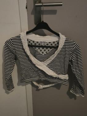 Zwart-wit gestreept overslagshirt met lange mouwen maat 122/128 Pom Pom