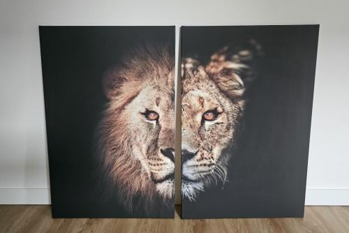 Wanddecoratie tweeluik leeuw & leeuwin