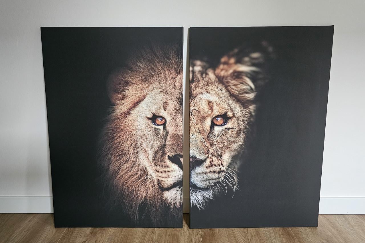 Wanddecoratie tweeluik leeuw & leeuwin
