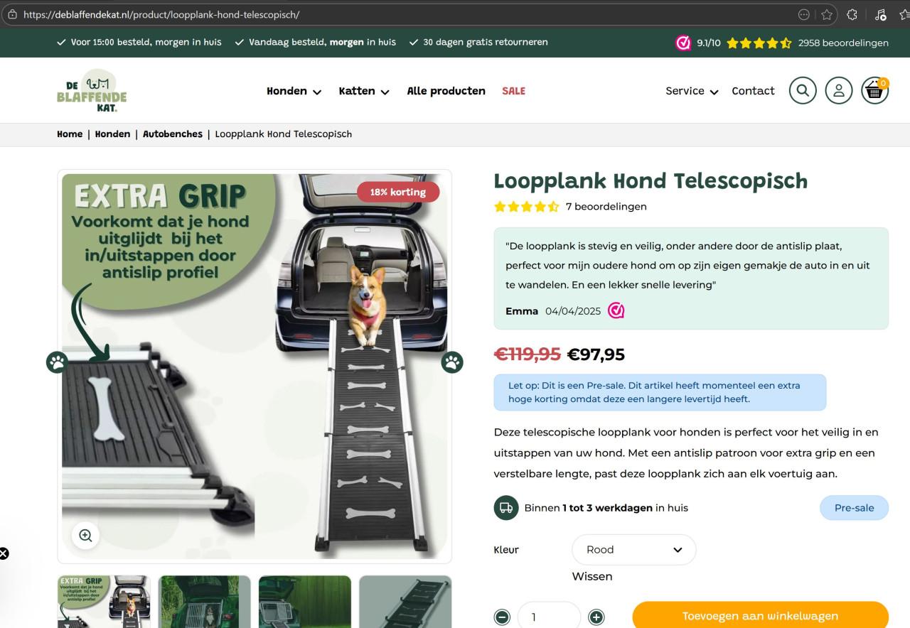 Loopplank Hond Telescopisch - Rood