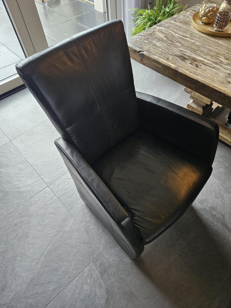 4x zwart echt lederen eetkamer stoelen