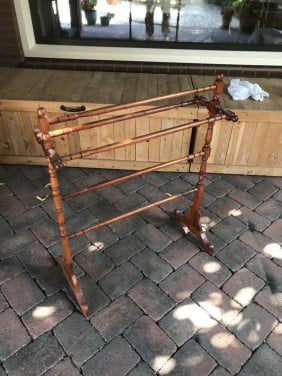 Oud brocante houten droogrek/handdoekenrek