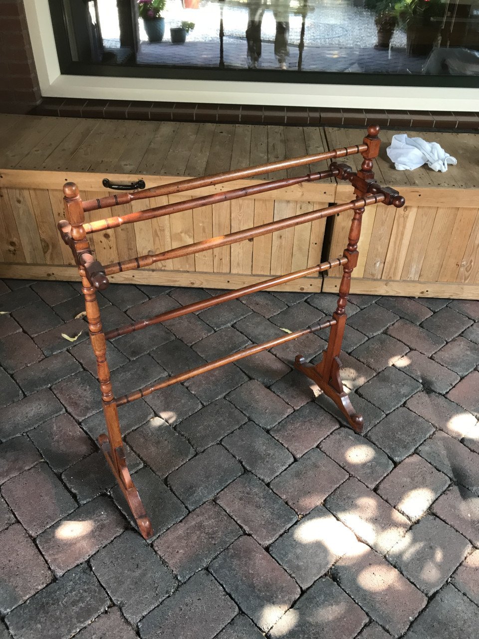 Oud brocante houten droogrek/handdoekenrek