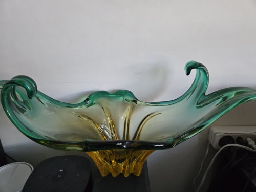 Prachtige Schaal zwaar glas Murano style Groen/geel 50x22x20cm