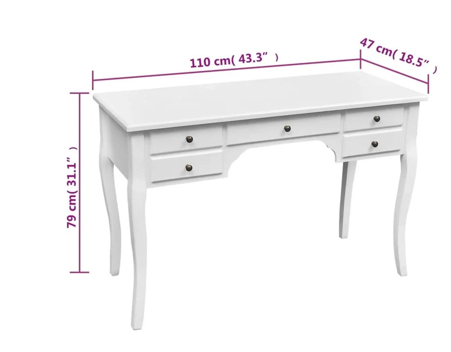 Bureau met gebogen poten en 5 lades Grannycore style