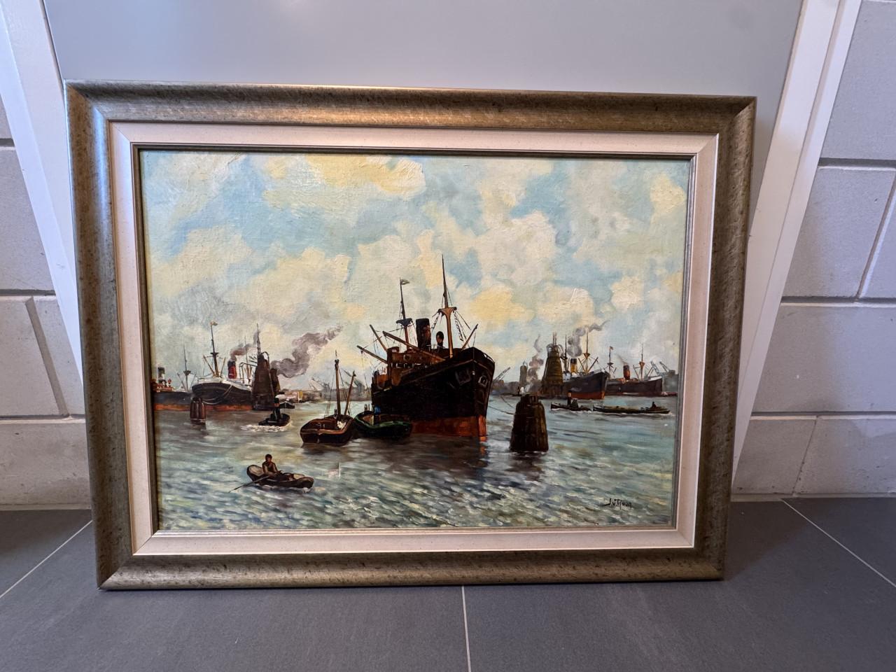 Schilderij Havenzicht inclusief lijst te koop