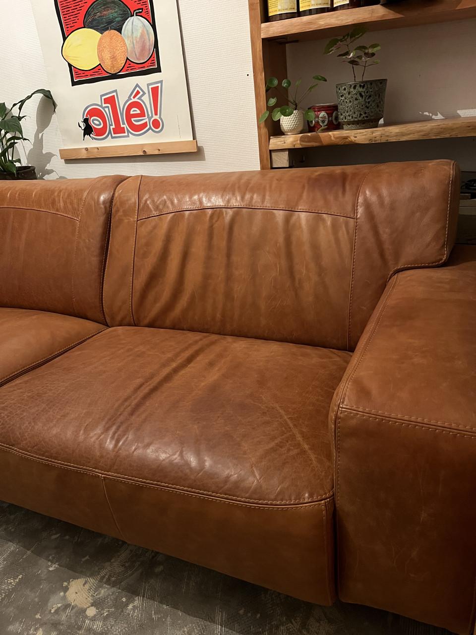 Cognac kleur lederen bank