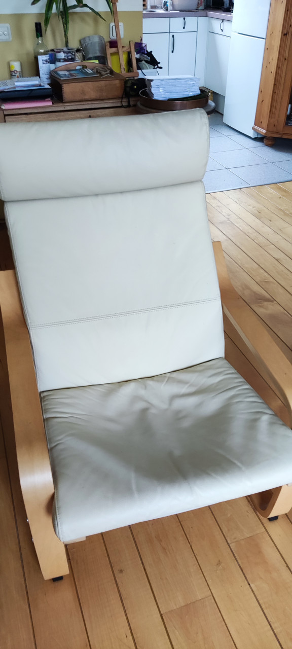 4 Hele nette Poang IKEA fauteuils - kussens echt leder - ook per stuk