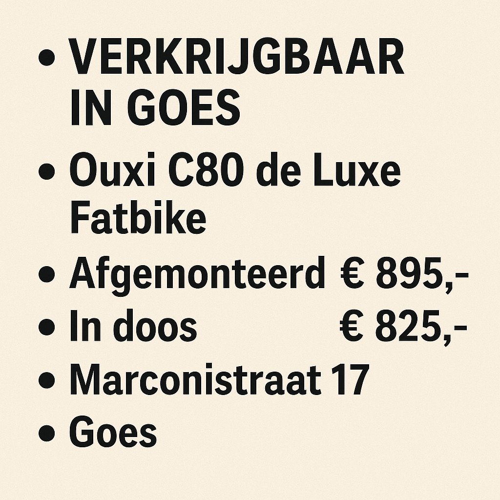 Ouxi C80 de Luxe De Nieuwe Standaard in Fatbikes vanaf 895,=